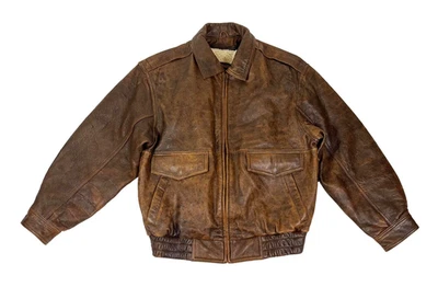 Chaqueta Bomber De Colección Años 90 Wilsons Adventure Encuadernada Cuero Sherpa Forrada Mediana Foto 1 de 4