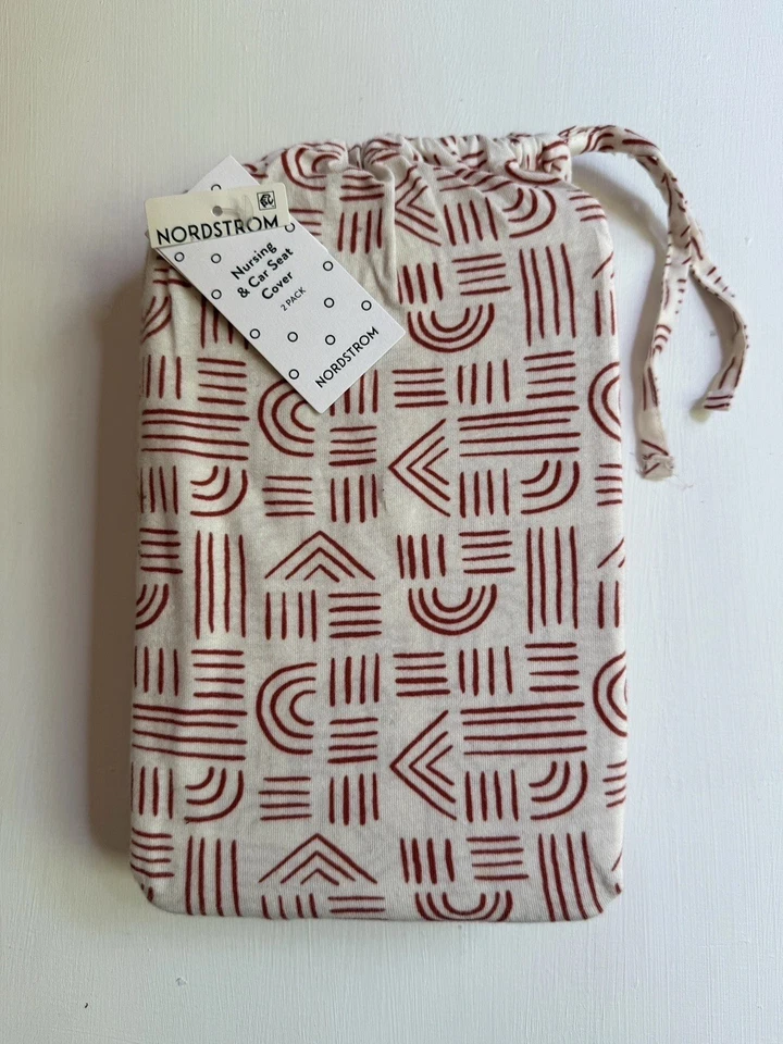Novo com etiquetas Nordstrom pacote com 2 capas de assento de carro e enfermagem traço laranja algodão stretch $49 - Imagem 1 de 3