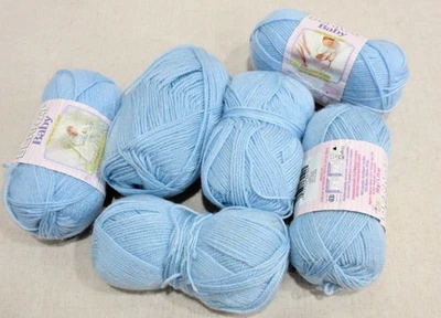 Lot of 6 Bernat Baby Yarn, Baby Blue, Full and Partial Skeins, Acrylic/Nylon - Изображение 1 из 4
