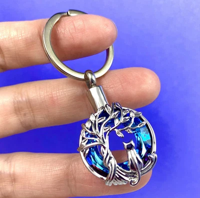 Llavero Urna Colgante Cremación Árbol Gato 1" Llavero para Gatito Ceniza Azul Púrpura Foto 1 de 4