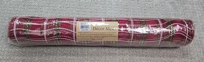 Fabric Decorative Mesh Poly 21" X 10 yd Red Green Christmas White Foil Plaid - Image 1 of 4