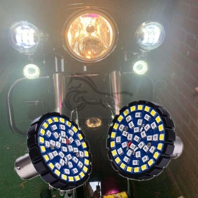 Luzes brancas/âmbar 1157 LED interruptor de volta sinal de volta pisca-pisca par para Harley - Imagem 1 de 4