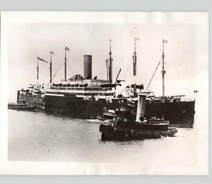 Dollar Passenger Liner SS PRESIDENT LINCOLN & Rimorchiatori Vintage 1937 Foto Stampa - Foto 1 di 2