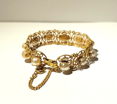Miriam Haskell 令人惊叹的镀金手链带巴洛克珍珠,尺寸 6-1/2 — 第 1/4 张图片