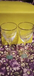 Two Lenox Crystal "Kelly" Gold Trim Wine Glasses BRAND NEW - Picture 1 of 4