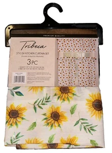 Kitchen Curtain Set Stylish Sunflower Valance 52x18in 2 Tiers 26x36in Tribeca - Picture 1 of 4