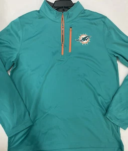 NEW Men's NFL Miami Dolphins Aqua 1/4 Zipp Cool Base Sweatshirt Majestic Large - Picture 1 of 3