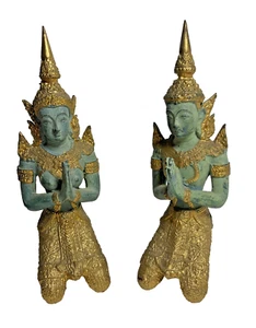 2 Teppanom Thai Angel Guardian Figurines Sacred Thai Deity Metal Statues 7” - Picture 1 of 6