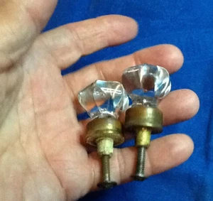 ANTIQUE DRAWER KNOBS, GLASS HEXAGONAL & BRASS W / SCREWS 102524F - Picture 1 of 6