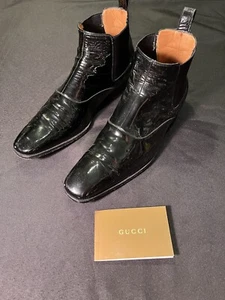 GUCCI SCHWARZE STIEFEL SCHUHE MIT METALLLOGO 202706 BUX52 GG 8 PASST US 8,5 AUTHENTISCH - Bild 1 von 24