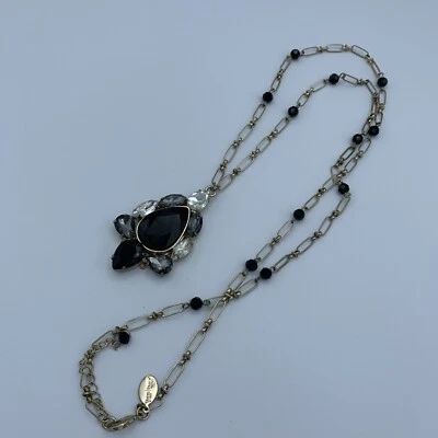 Corrente WHBM 36 em tom dourado com contas pretas e um pingente de cristal 3-853 - Imagem 1 de 4