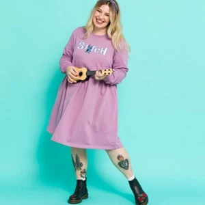 Official Disney Lilo & Stitch Embroidered Stitch Violet Sweater Smock Dress - Picture 1 of 4