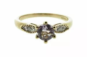 Anillo De Amatista Y Diamantes De Oro Amarillo De 9 Ct, Talla L - Imagen 1 de 2