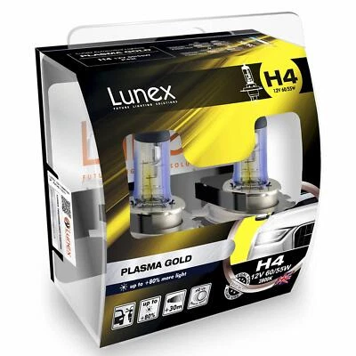 2x H4 Lunex PLASMA GOLD 12V 60/55W Car Headlight Halogen Bulbs P43t 2800K - Image 1 of 3