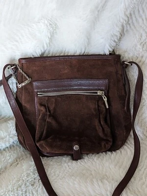 MONET Marrón Gamuza y Cuero Genuino Bolso de Mano Cartera Correa Ajustable Foto 1 de 4