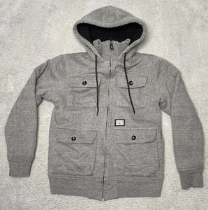 Vintage Y2K Billabong Full Zip Gray Sweatshirt Hoodie Fleece Lined Jacket Mens L - Picture 1 of 11
