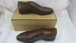 NUEVO EN CAJA - Zapatos de vestir Santoni Jensen de cuero marrón con cordones 9EE - Imagen 1 de 7