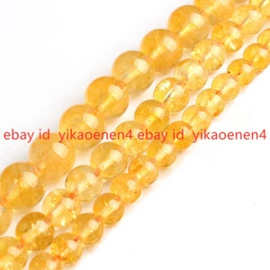 6/8/10mm Genuine Natural Yellow Citrine Quartz Crystal Round Loose Beads 15'' AA - Picture 1 of 15