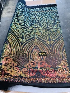 ROYAL/GREEN IRIDESCENT DIAMOND DESIGN WITH SEQUINS ON A 4 WAY STRETCH MESH- - Picture 1 of 9