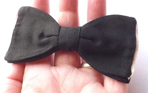 Vintage 1950s TENAX SILK PIQUE Bow Tie Ready Tied Clip On Black White FREE P&P - Picture 1 of 10