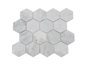 Carrara White Marble Mosaic Tile Hexagon Tiel Natural Stone Bath Shower Tile - Picture 1 of 9