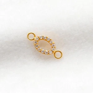 Oval 14k Gold Pave Diamond Charm Jewelry Connector Finding Handcraft Supplies - Picture 1 of 6