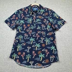 Camisa Chubbies Para Hombres L Azul LUCES NEÓN Popover Manga Corta Martinis Flamencos - Imagen 1 de 8