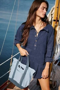 Free People Free-Est Checkin' In Mini Dress Soft Cotton Long Sleeve M NWT 278685 - Picture 1 of 9