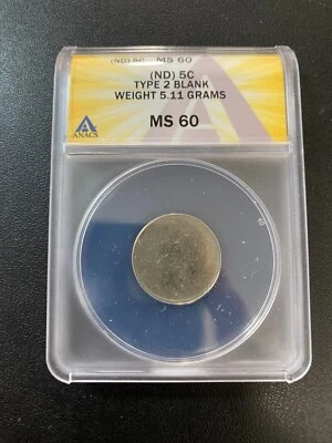 CLAD JEFFERSON NICKEL BLANK PLANCHET TYPE 2 ANACS MS-60 - ERROR - CERTIFIED - 5C - Image 1 of 2