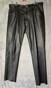 International Male Black Leather Western Motorcycle Pant 5 Pocket Lined - Picture 1 of 7