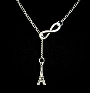 Infinity Eiffel Tower Paris France World Love Travel Lariat Necklace - Picture 1 of 3