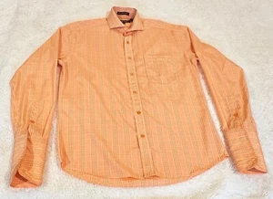 HENRI PICARD by DON JONATHAN  MENS LONG S. BUTTON UP ORRANGE PLAID S: 15.5 34/35 - Picture 1 of 17