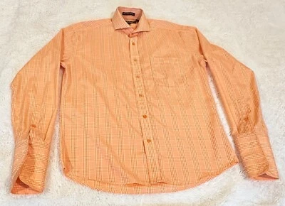 DON JONATHAN HENRI PICARD 男式长 S. 纽扣 Orrange PLAID S:15.5 34/35 — 第 1/4 张图片