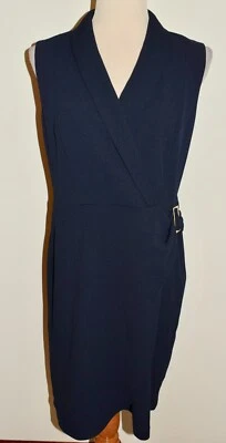 Nuevo Vestido Tommy Hilfiger Talla 8 Azul Imitación Envolvente Funda Sin Mangas Foto 1 de 3