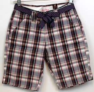 NEW Y2K Limited Too Pink Brown Plaid Short sz 14 Reg Metallic Thread Ribbon Belt - Picture 1 of 6