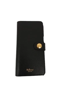 MULBERRY Black/Gold Leather Samsung S9 Flip Case Cross Grain Unused In Box - Picture 1 of 7