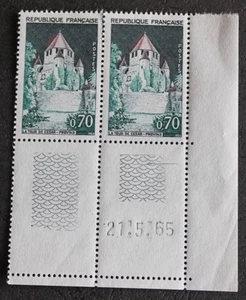 Bloc de 2 timbres - FRANCE - Neuf** - Coin daté - Tour de PROVINS -YT1392- 1965 - Picture 1 of 2