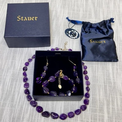 Conjunto de joyas de piedra amatista pulida Stauer LEER ABAJO collar pulsera pendientes Foto 1 de 4