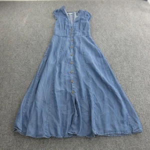Marine Lagenlook Kleid Damen XS Blau Chambray Denim Knopfleiste Maxi Flügelärmel - Bild 1 von 15
