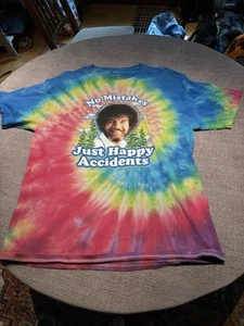 Bob Ross No Mistakes Just Happy Accidents Tie Dye Men's Graphic T-Shirt Large - Picture 1 of 11