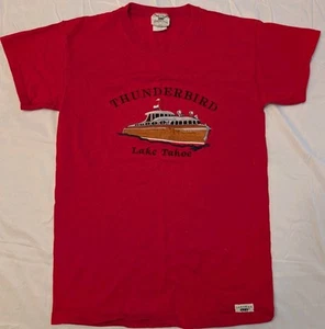 Vintage Oarsman 913 Thunderbird Lodge Lake Tahoe T Shirt Red Small - Embroidered - Picture 1 of 9