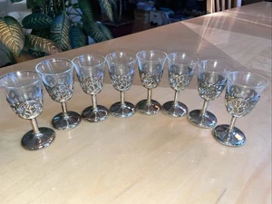 8 Silver Plate Cordial Stems w Clear Glass Liner Insert Stemmed Shot Port Wine - Picture 1 of 10