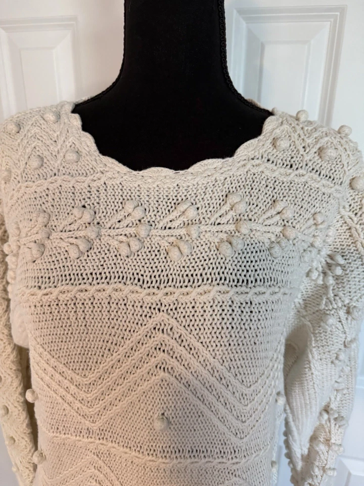 Túnica de vestir tejida marfil para mujer Lord & Taylor - ganchillo boho - punto palomitas de maíz - M Foto 1 de 4