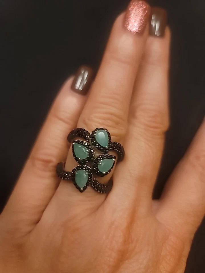 Emerald and Black Spinel Ring Size 6 - Image 1 of 2
