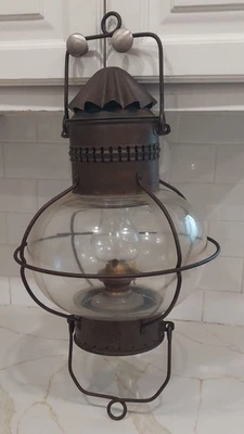 Davey & Co. London Hanging Nautical Onion Lamp w Flutes & Oil Burners, 17" x 12" - Image 1 of 4