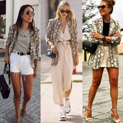 Zara Basic Blogger Favorite NWT Women's Size Large Tan Animal Snake Print Blazer - Image 1 of 4