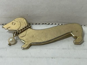 Vintage Dackel Hund Brosche Anstecknadel goldfarben Perle Weiner Hund - Bild 1 von 3