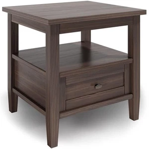 Warm Shaker SOLID WOOD 20" W Rectangle End Table in Warm Walnut Brown - Picture 1 of 7