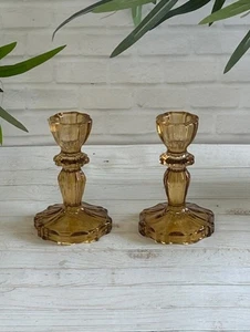 2 x Vintage Brown Glass Dinner Taper Candle Candlestick Holders - Picture 1 of 1