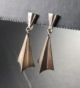 VTG MCM Taxco Sterling Silver Modernist Pyramid Dangle Earrings Signed AA - Picture 1 of 22
